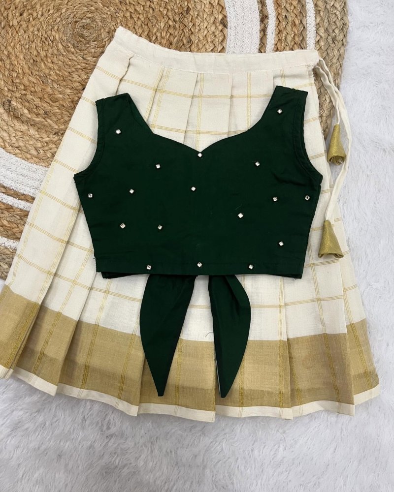 Pattu Pavada Set – Bottle Green Stone Blouse