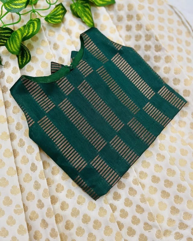 Bottle Green Zari-Stripe Blouse