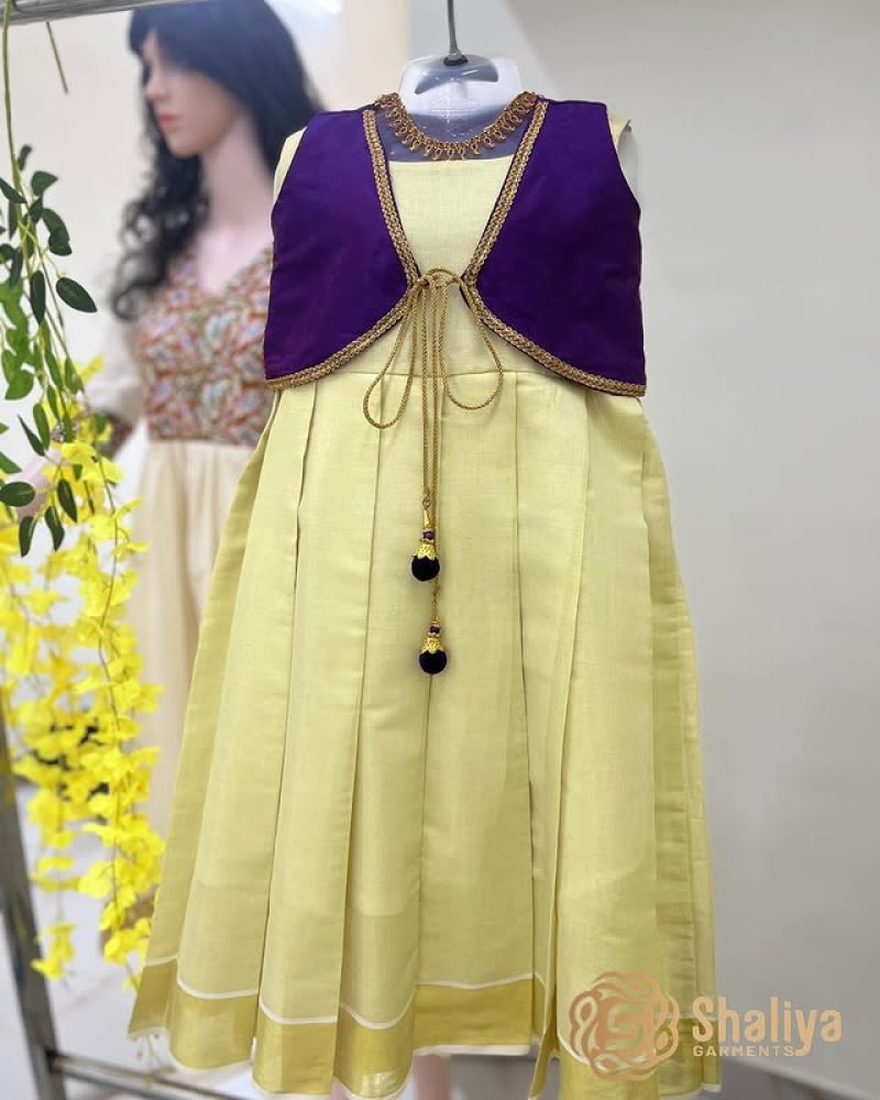 Pleated Frock with Purple Embroidered Shrug