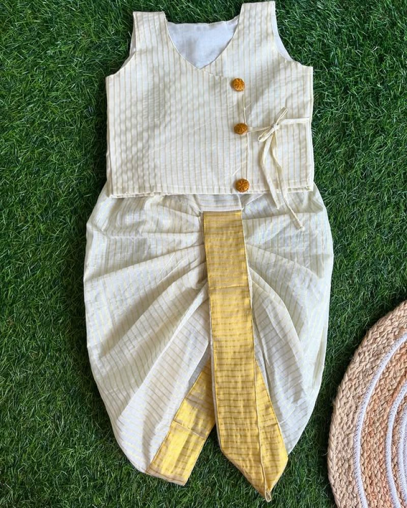 Boys' Mundu Set – Cream & Mustard